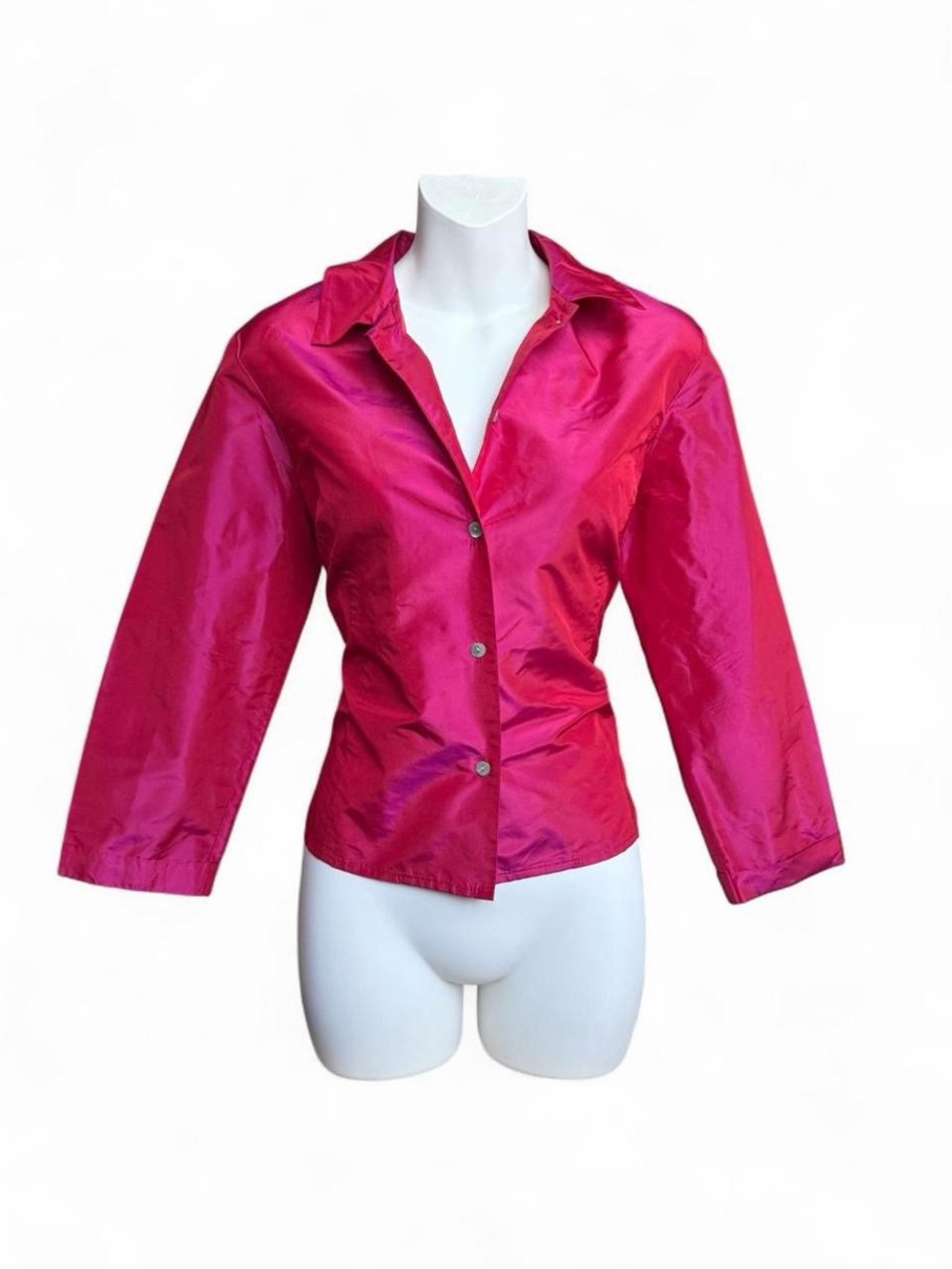 Ann Taylor Fuchsia Satin-Look Button Down Shirt Jacket